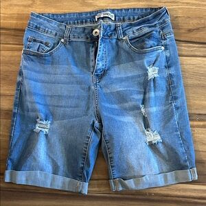 Trendy Blue Distressed Jean Shorts